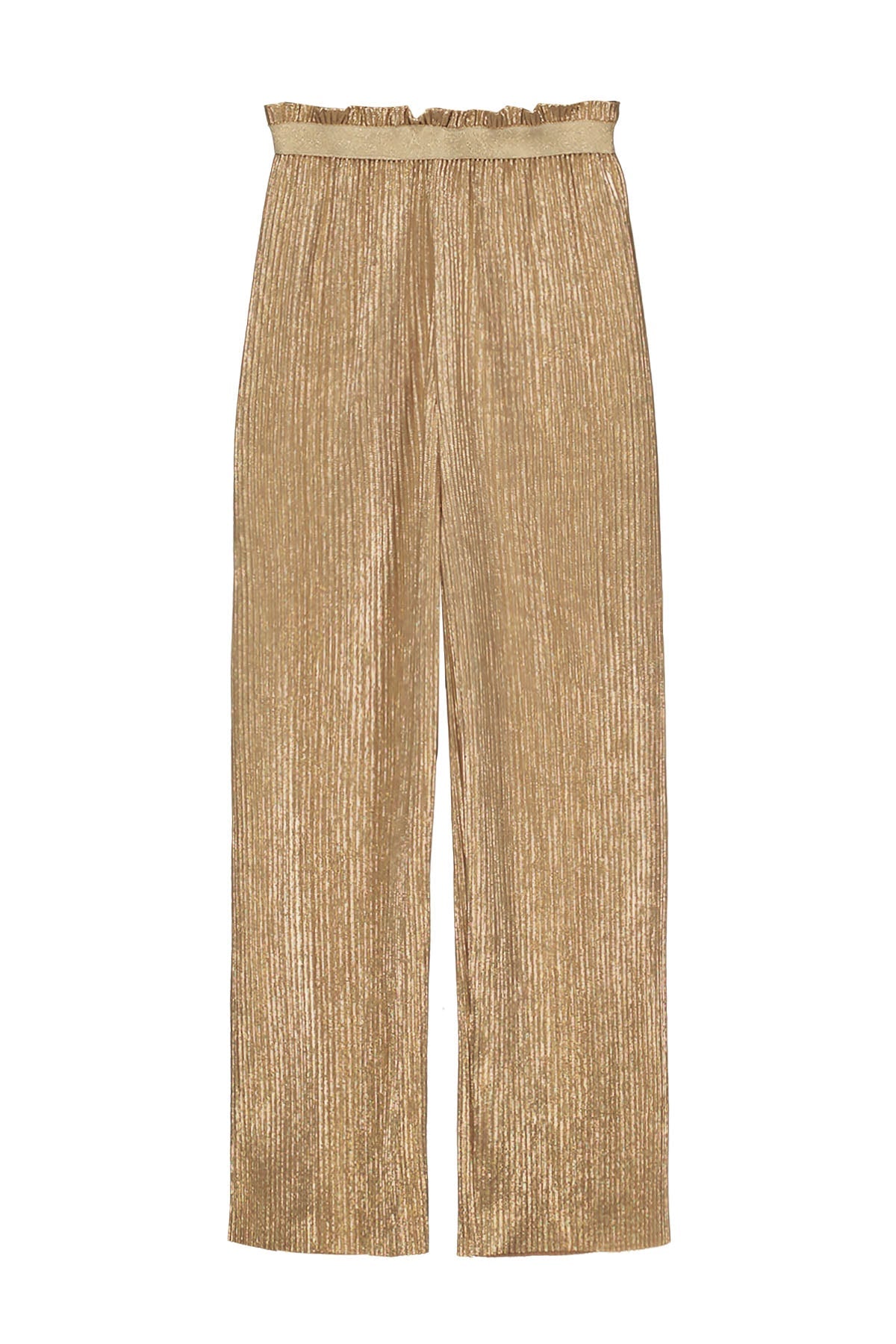 Meisjes FLORA plisse pants gold van Like Flo in de kleur Soft gold in maat 140.