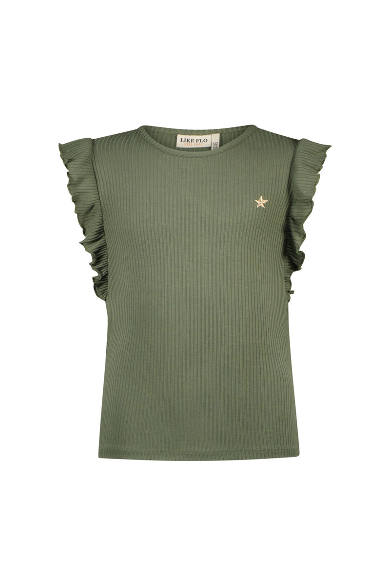 Like Flo Rib Shirt With Ruffle