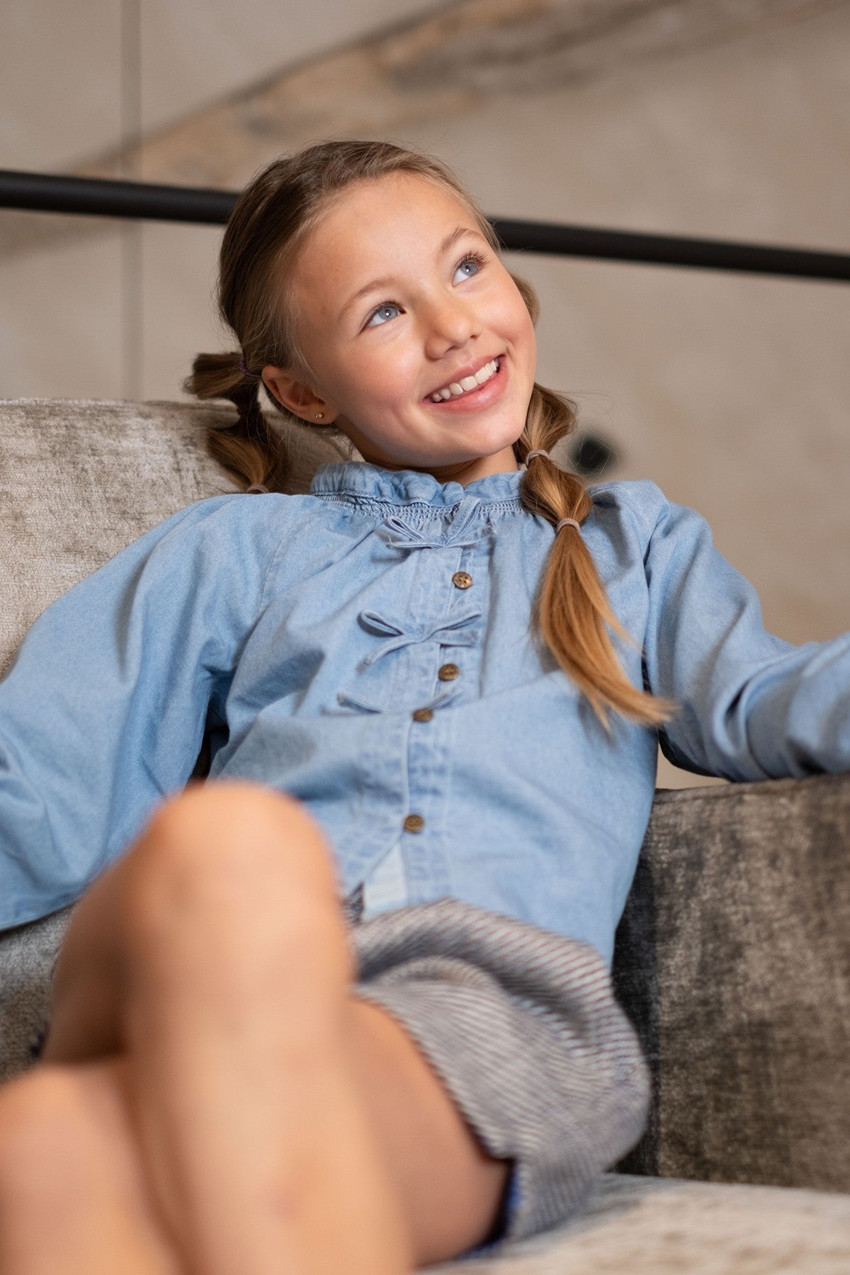 Like Flo Chei chambrey blouse with fake bow closure