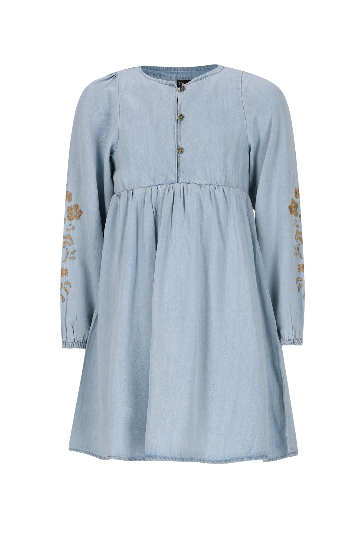 Like Flo Mischa chambrey dress with embroidery at sleeve