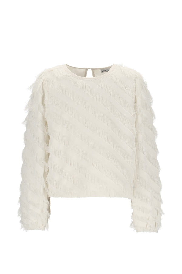 Meisjes Ella fringes blouse van Like Flo in de kleur Cream in maat 134-140.