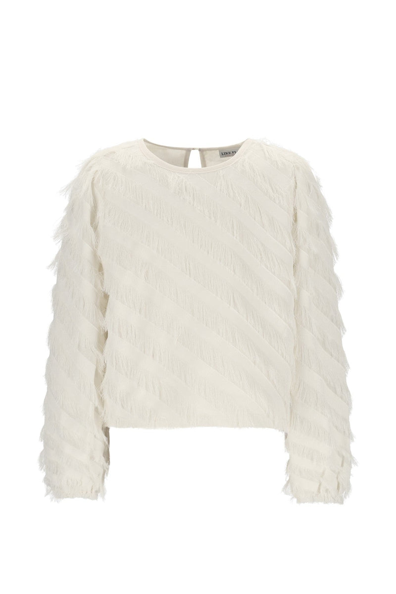Meisjes Ella fringes blouse van Like Flo in de kleur Cream in maat 134-140.