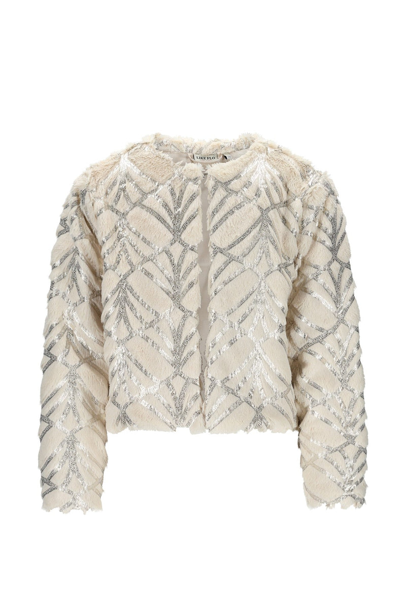 Meisjes Doris fancy fur cardigan van Like Flo in de kleur Kit in maat 134-140.