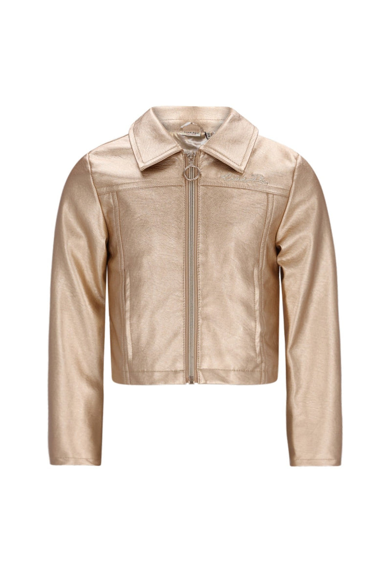 Meisjes Annemei leather jacket van Like Flo in de kleur Gold in maat 134-140.