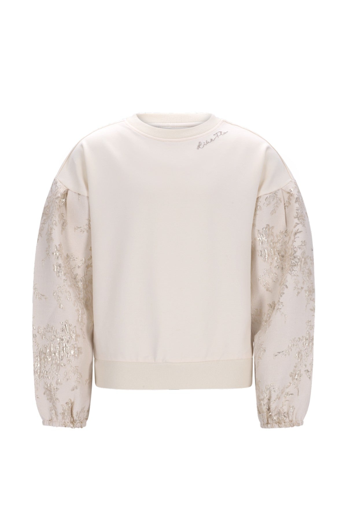 Meisjes Dolly sweater with jacquard sleeves van Like Flo in de kleur Off white in maat 134-140.