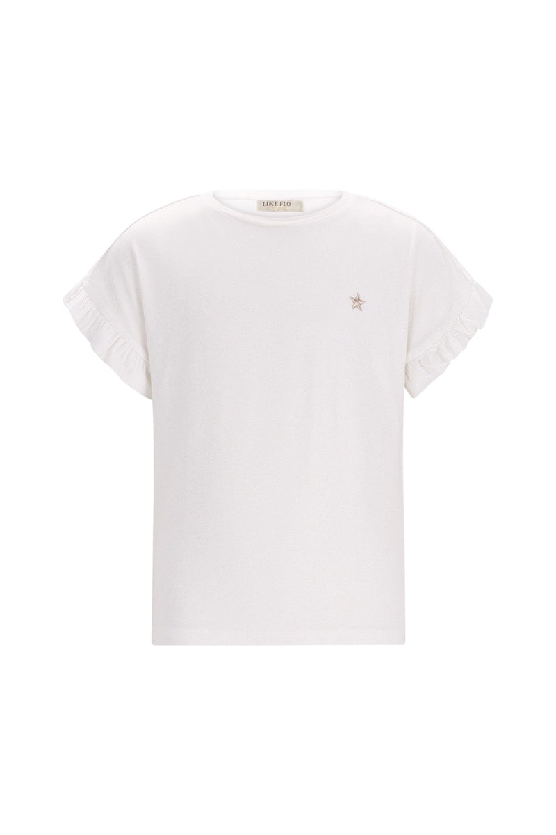 Meisjes Emma ruffle sleeve end van Like Flo in de kleur Off white in maat 134-140.