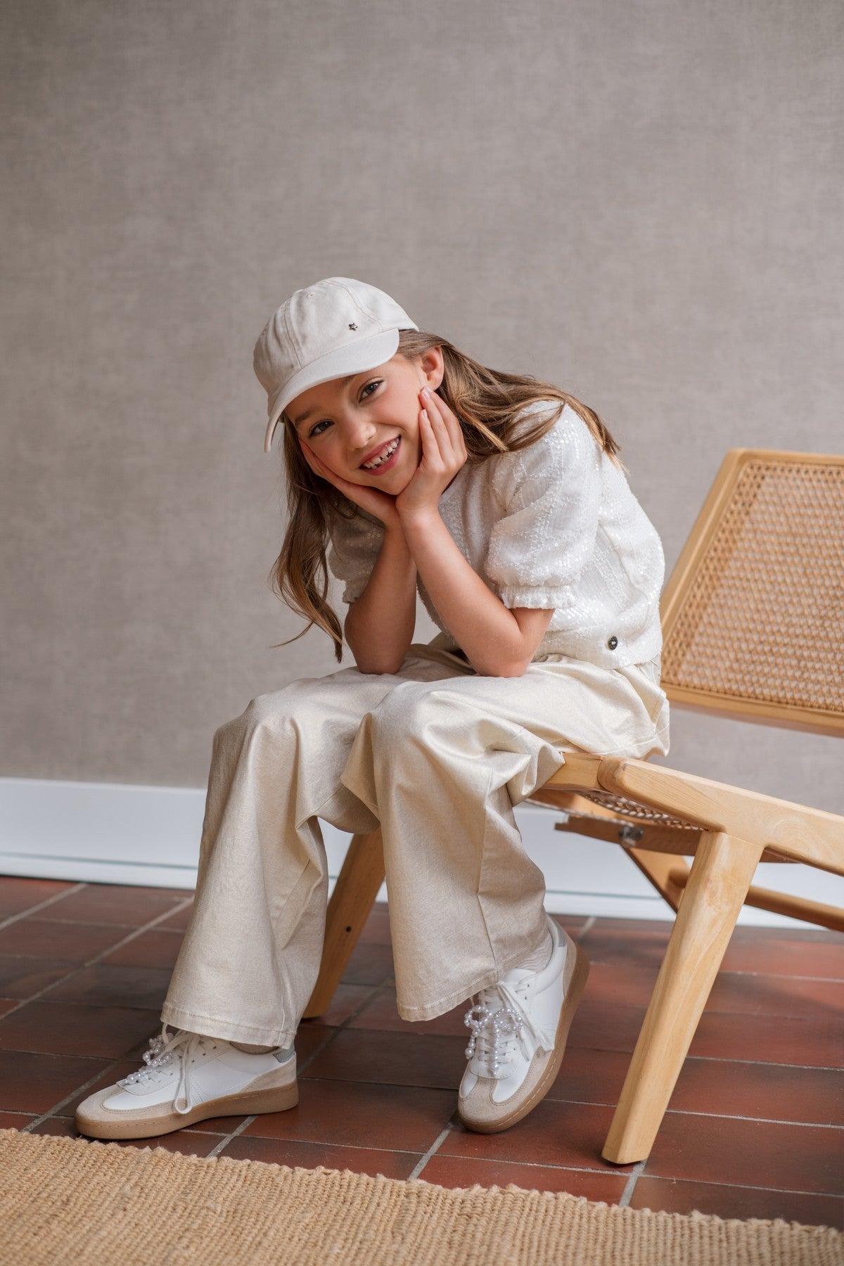 Meisjes Fyke coated denim pants van Like Flo in de kleur Soft gold in maat 140.