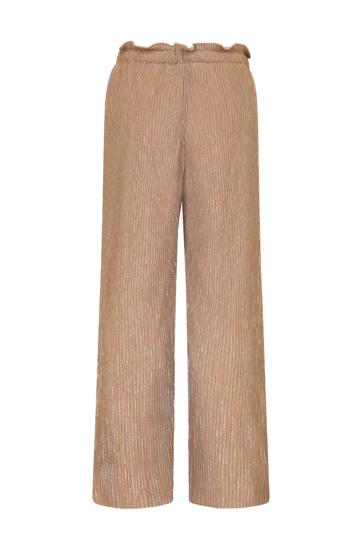 Meisjes Flora girls plisse pants with elastic waistband van Like Flo in de kleur Soft gold in maat 140.