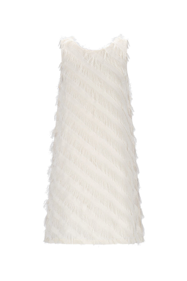 Meisjes Moscou fringes dress van Like Flo in de kleur Cream in maat 140.