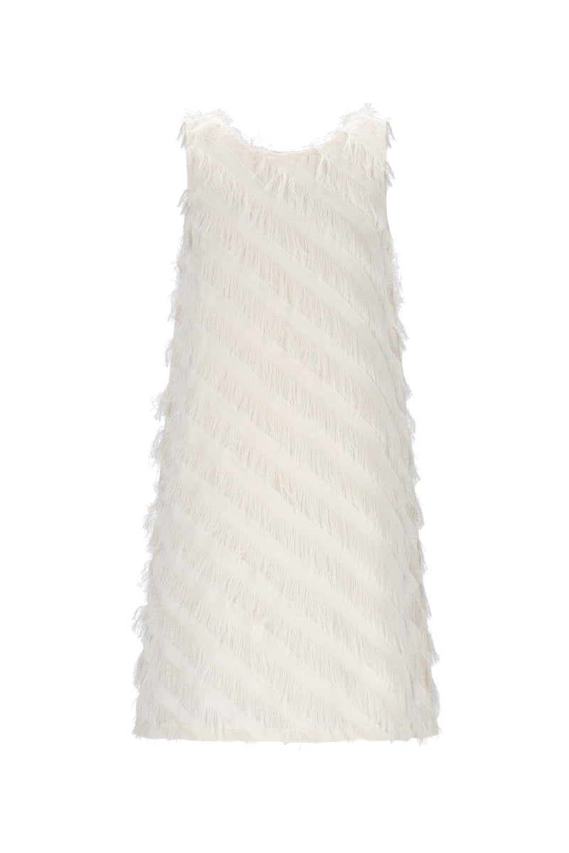 Meisjes Moscou fringes dress van Like Flo in de kleur Cream in maat 140.