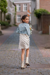 Meisjes Moscou fringes dress van Like Flo in de kleur Cream in maat 140.