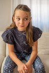 Meisjes Charlotte broderie anglaise blouse with fake bow closure van Like Flo in de kleur Navy in maat 134-140.