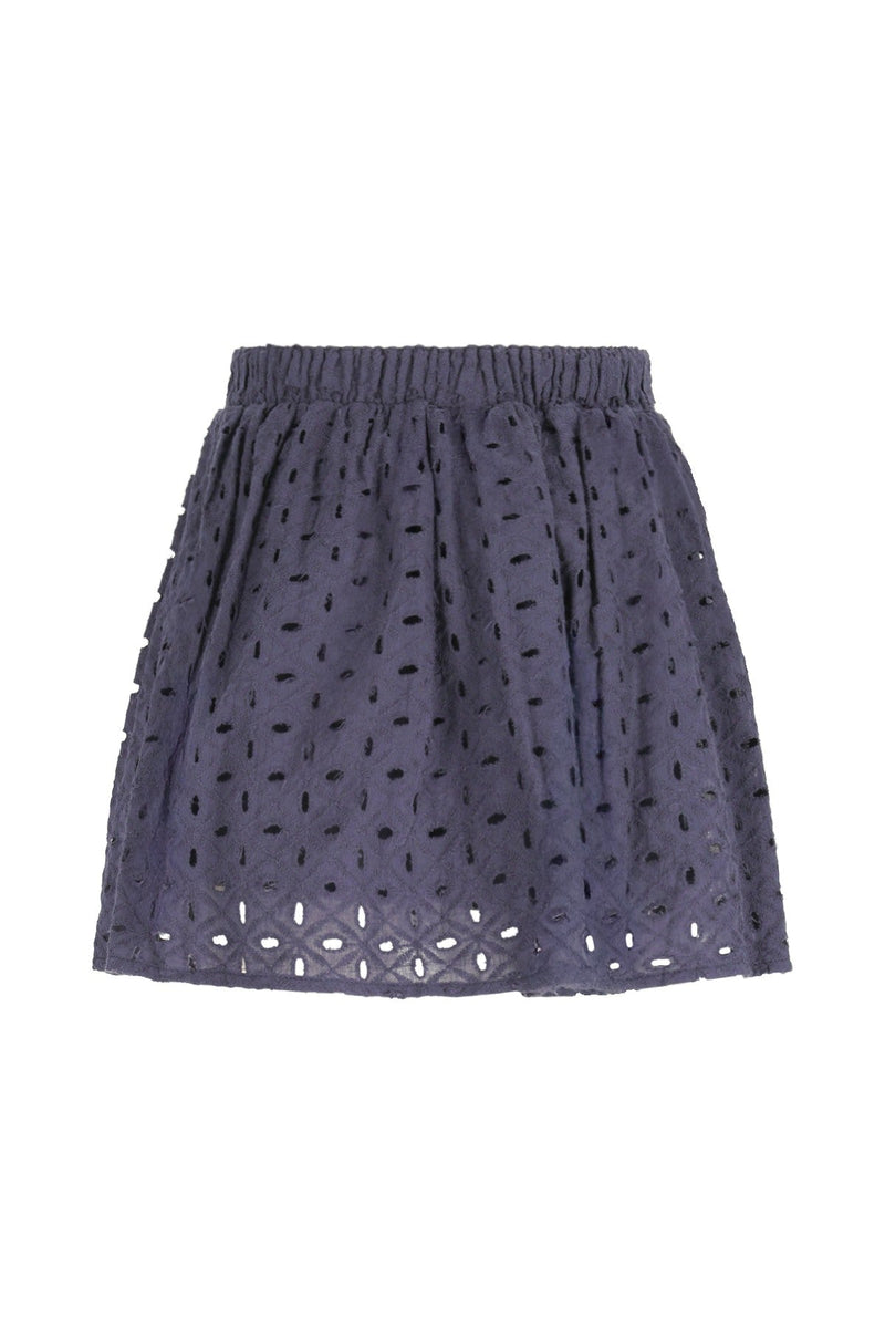 Meisjes Silvanna broderie anglaise skirt van Like Flo in de kleur Navy in maat 134-140.