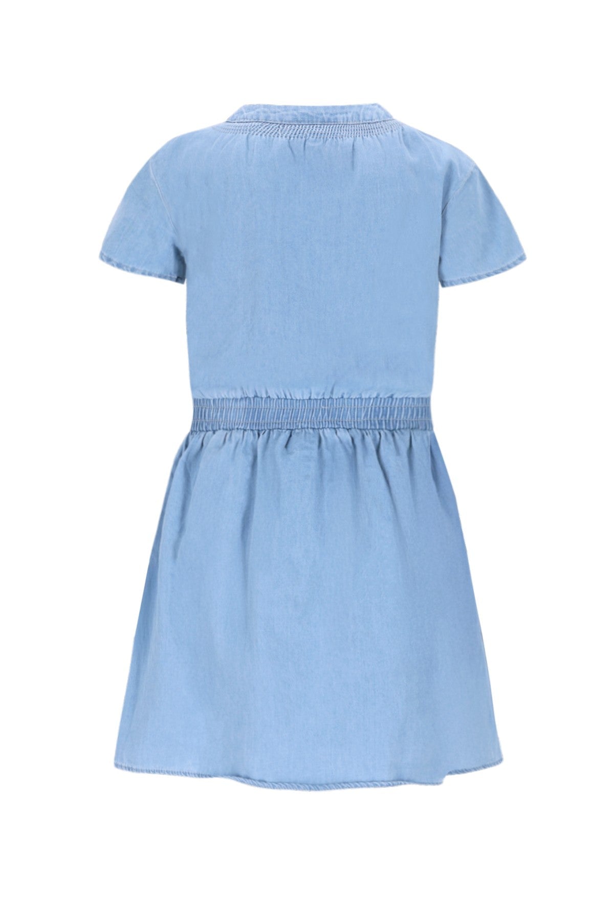 Meisjes Mel chambrey dress with bow closure at CF van Like Flo in de kleur lt denim in maat 140.