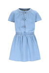 Meisjes Mel chambrey dress with bow closure at CF van Like Flo in de kleur lt denim in maat 140.