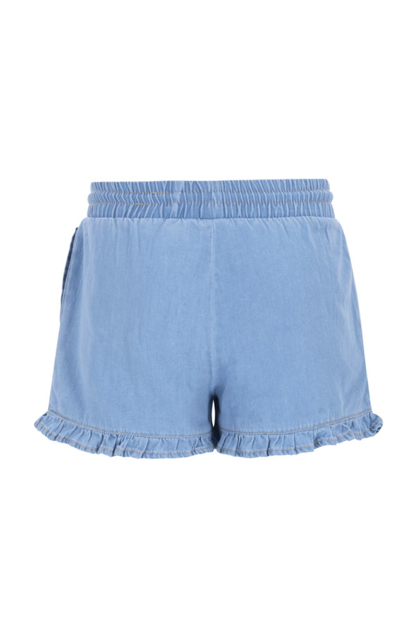Like Flo Fiona chambrey short with ruffle hem