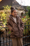 Meisjes Anna reversible midi hooded jacket van Like Flo in de kleur Choco in maat 146-152.