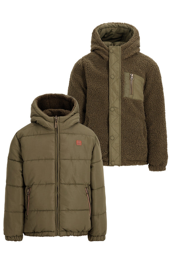 Jongens Albon Flo boys reversible hooded jacket van Like Flo in de kleur Army in maat 146-152.
