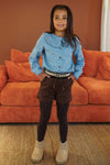 Meisjes Celine chambrey blouse with collar van Like Flo in de kleur lt denim in maat 134-140.