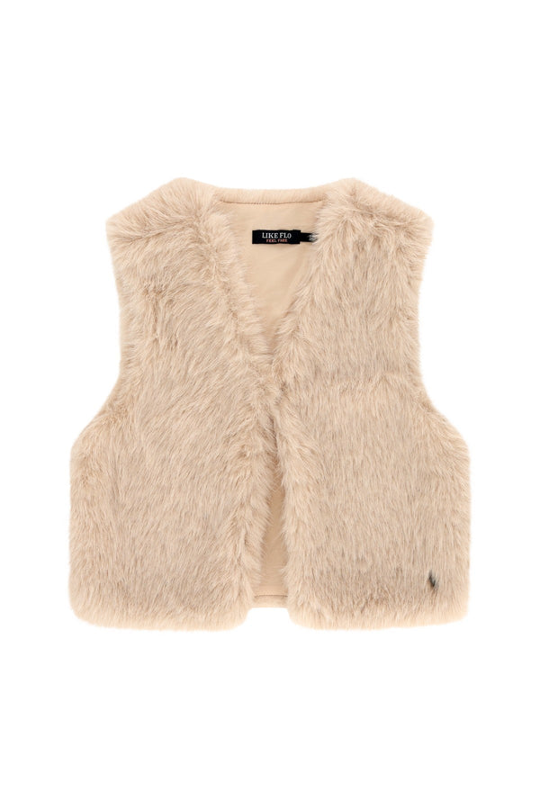 Meisjes Diam faux fur hairy gilet van Like Flo in de kleur Kit in maat 134-140.