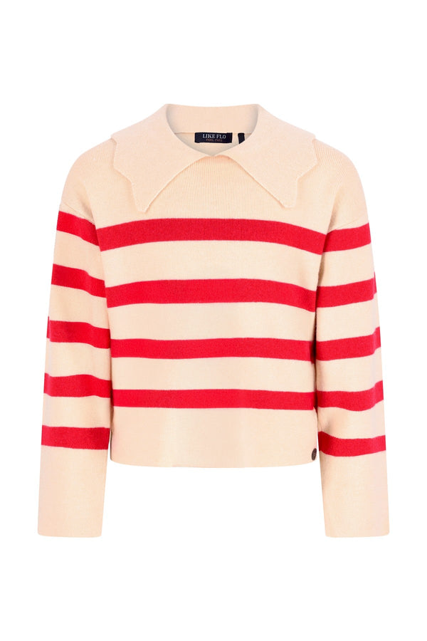 Meisjes Dena stripe knit with scallop collar van Like Flo in de kleur Red stripe in maat 134-140.