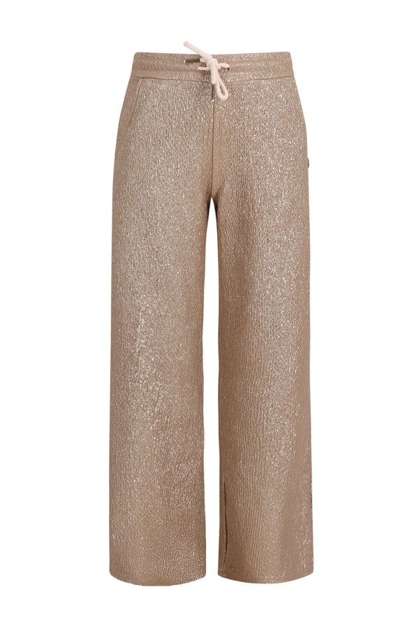 Meisjes Fenya metallic straight leg pants van Like Flo in de kleur Soft gold in maat 140.