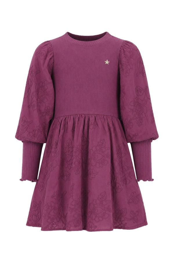 Meisjes Maddy dress van Like Flo in de kleur Purple mauve in maat 140.