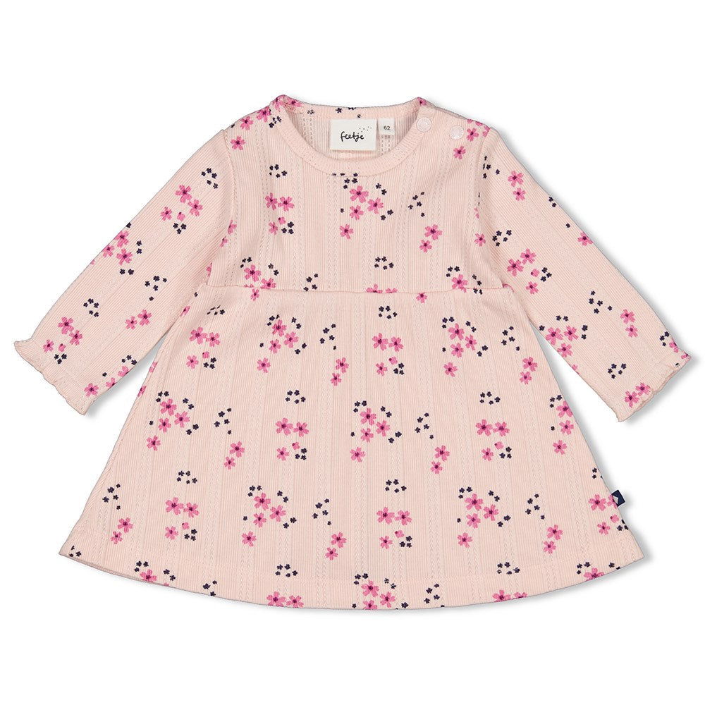 Feetje Jurk ajour rib AOP - Midnight Flowers
