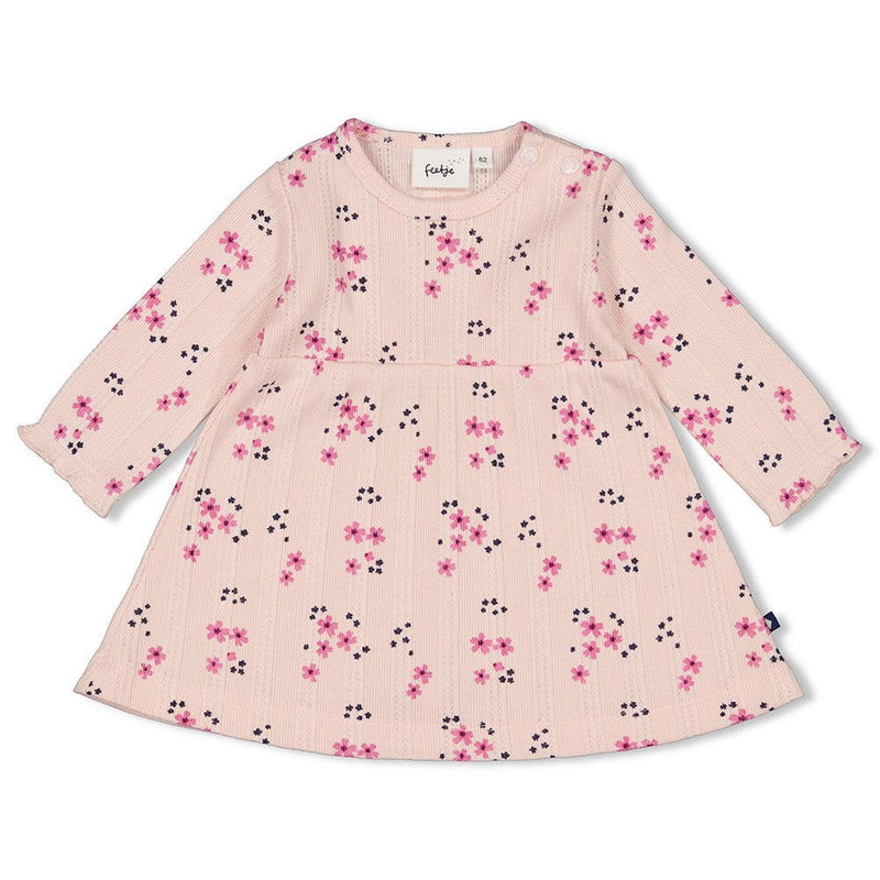 Feetje Jurk ajour rib AOP - Midnight Flowers - Bubbles & Bo