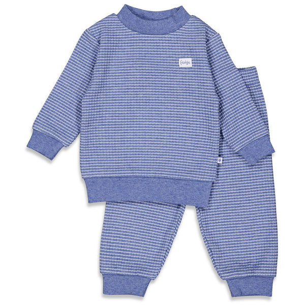 Feetje Pyjama wafel - Blauw Melange - Bubbles & Bo