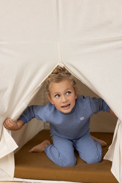 Feetje Pyjama wafel - Blauw Melange - Bubbles & Bo