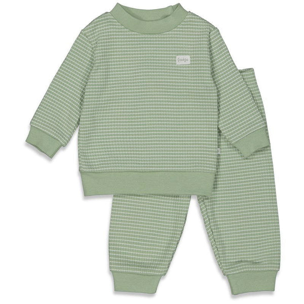 Feetje Pyjama wafel - Groen Melange - Bubbles & Bo