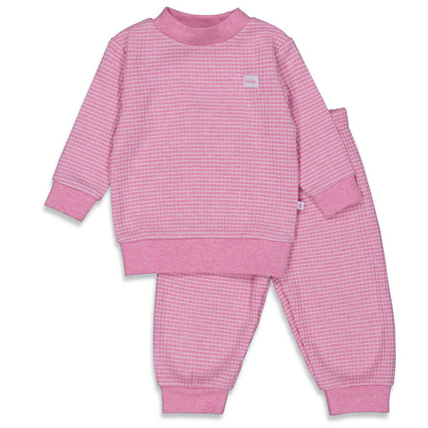 Feetje Pyjama wafel - Pink Melange - Bubbles & Bo