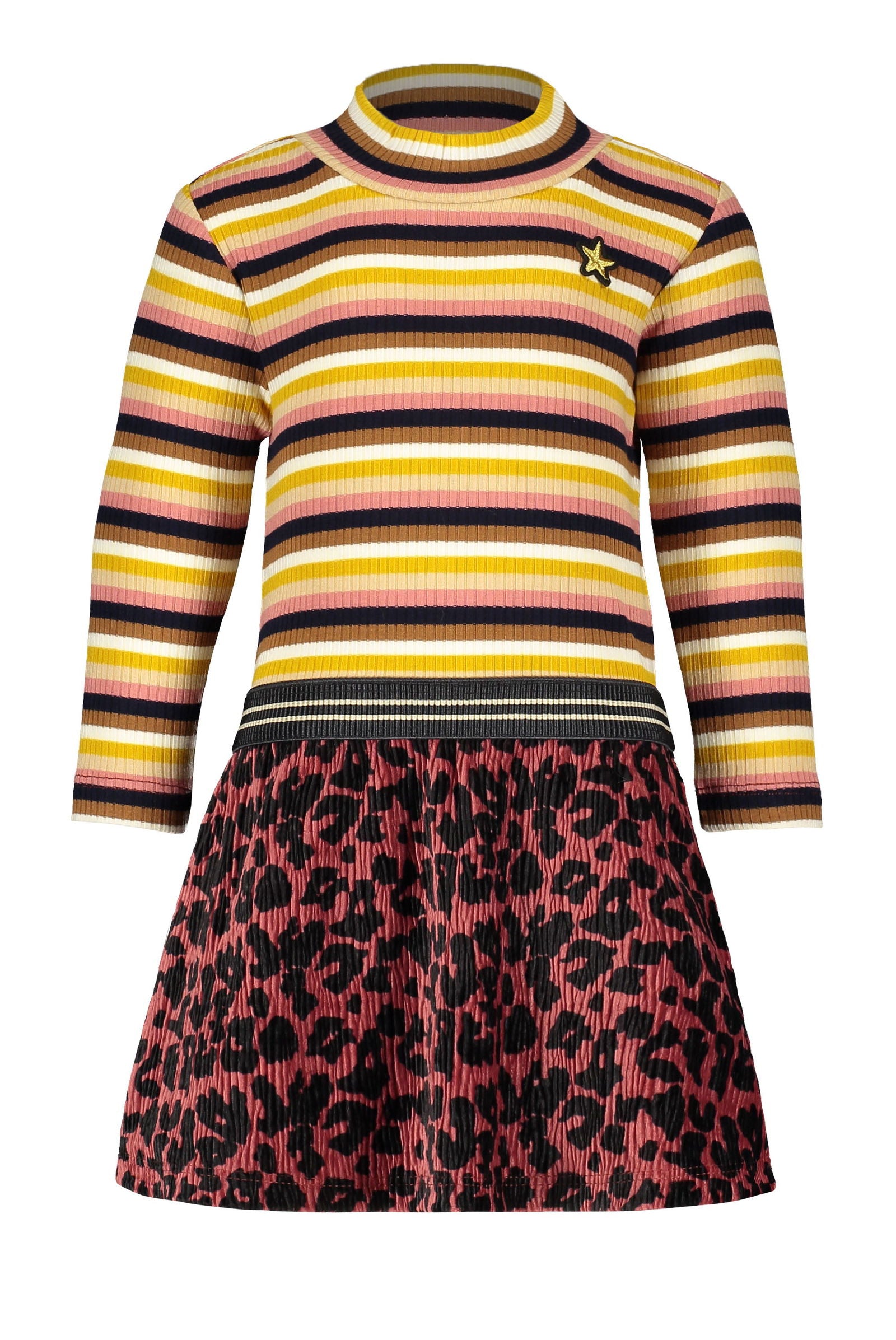 Flo Flo baby girls crincle velvet dress with stripe turtle neck