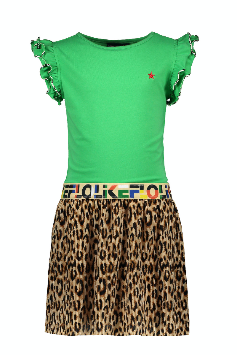 Flo Flo girls green dress with AO panter plisse skirt - Bubbles & Bo