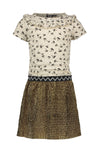 Flo Flo girls ss jersey dress AO palm with gold skirt - Bubbles & Bo