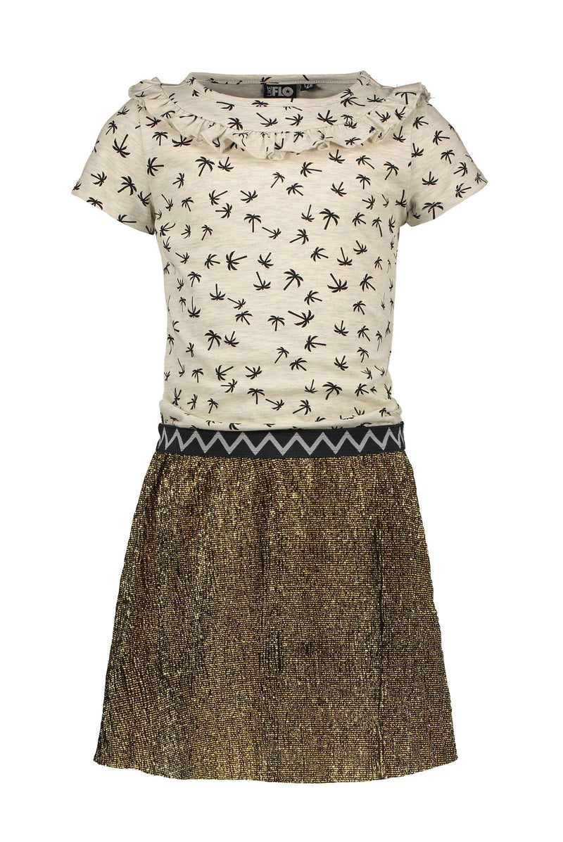 Flo Flo girls ss jersey dress AO palm with gold skirt - Bubbles & Bo