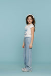 Meisjes Jeans wide elastic waist van Geisha in de kleur Bleached Denim in maat 176.