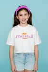Meisjes T-shirt cropped venice beach van Geisha in de kleur Off-White / Orange combi in maat 176.
