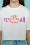 Meisjes T-shirt cropped venice beach van Geisha in de kleur Off-White / Orange combi in maat 176.