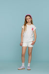 Meisjes T-shirt puff print back van Geisha in de kleur Off-White / Pink in maat 176.