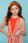 Meisjes Gilet fancy woven van Geisha in de kleur Orange / Off-White in maat 176.