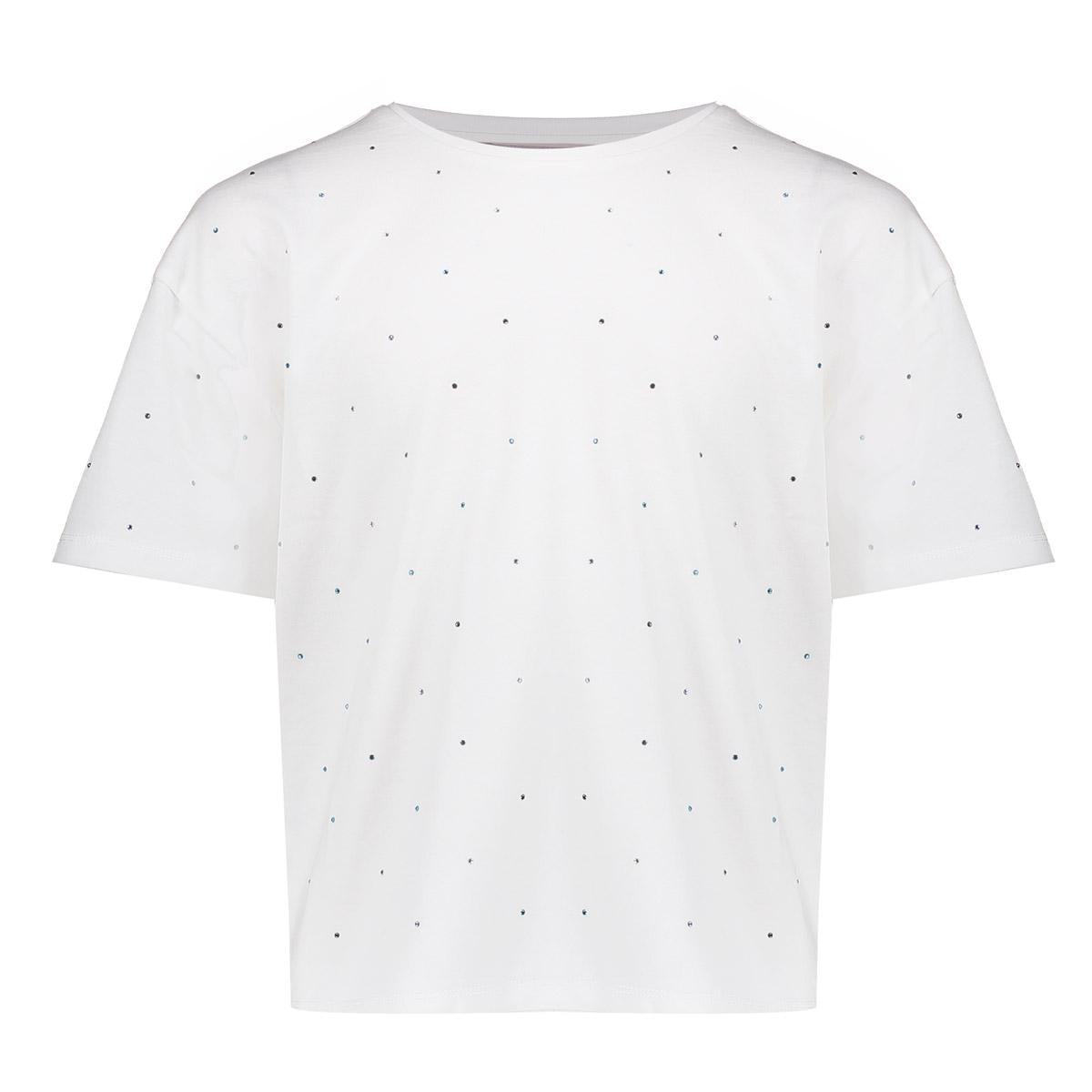 Meisjes T-shirt rhinestones  van Geisha in de kleur Off-white/blue in maat 176.