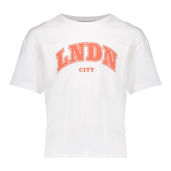 Meisjes T-shirt puff LNDN city  van Geisha in de kleur Off-white/coral in maat 176.