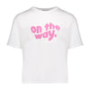 Meisjes T-shirt on the way  van Geisha in de kleur Off-white/lavender in maat 176.