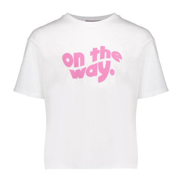 Meisjes T-shirt on the way  van Geisha in de kleur Off-white/lavender in maat 176.