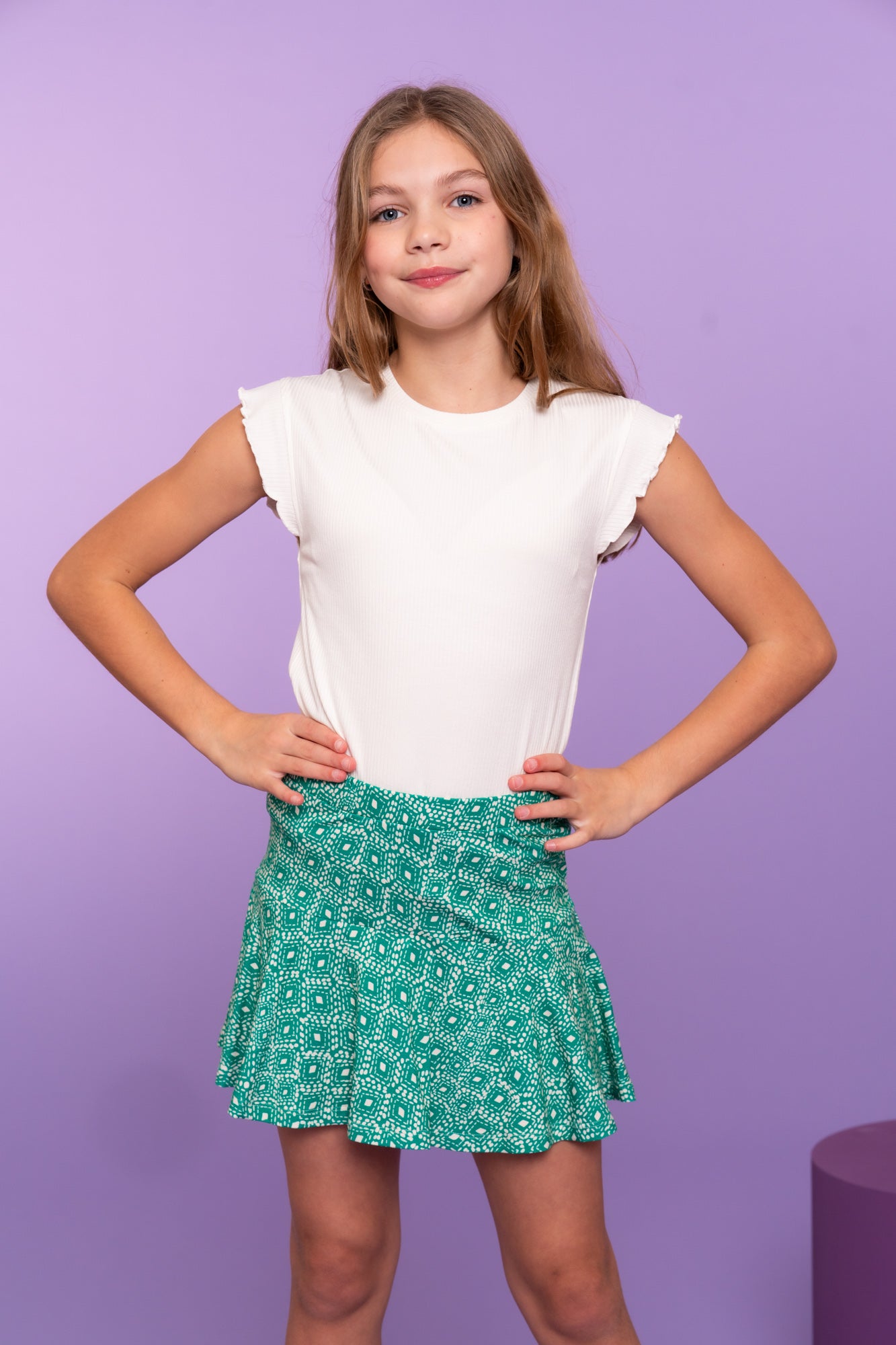 Geisha T-shirt rib ruffle sleeves