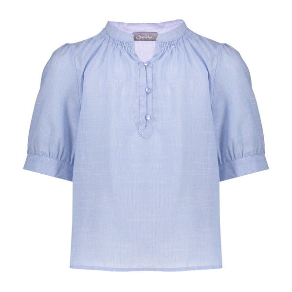 Meisjes Blouse chambray ss  van Geisha in de kleur Light blue in maat 176.