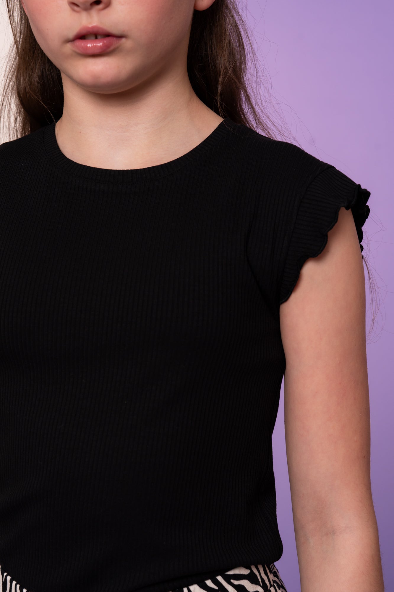 Geisha T-shirt rib ruffle sleeves