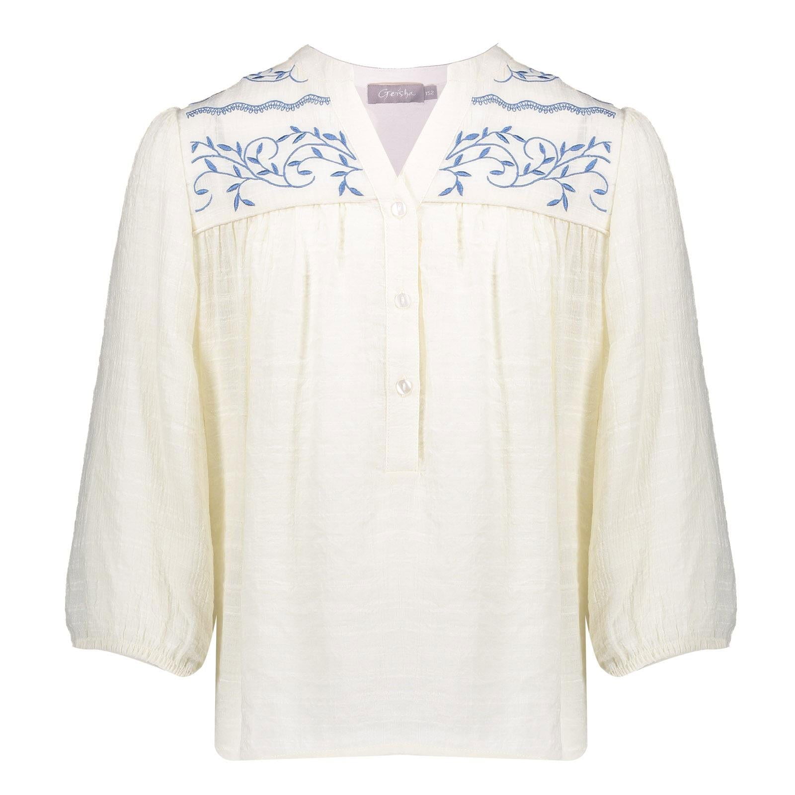 Geisha Blouse embroidery blue - Bubbles & Bo